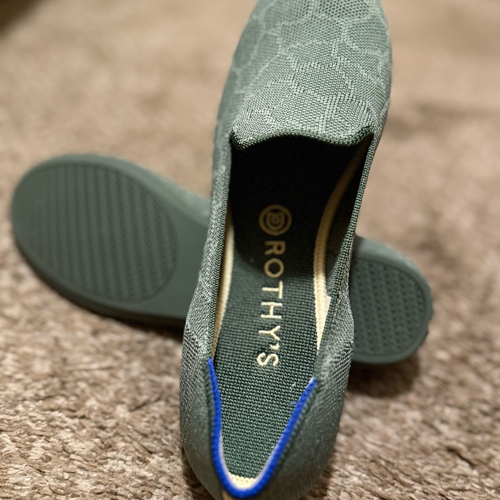 Rothy's Green Loafers with Blue Trim